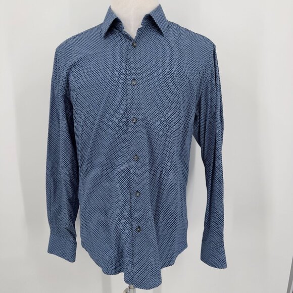 Bugatchi Uomo Shaped Fit Blue Long Sleeve Button-Down Shirt 100% Cotton Mens Siz - Picture 6 of 7